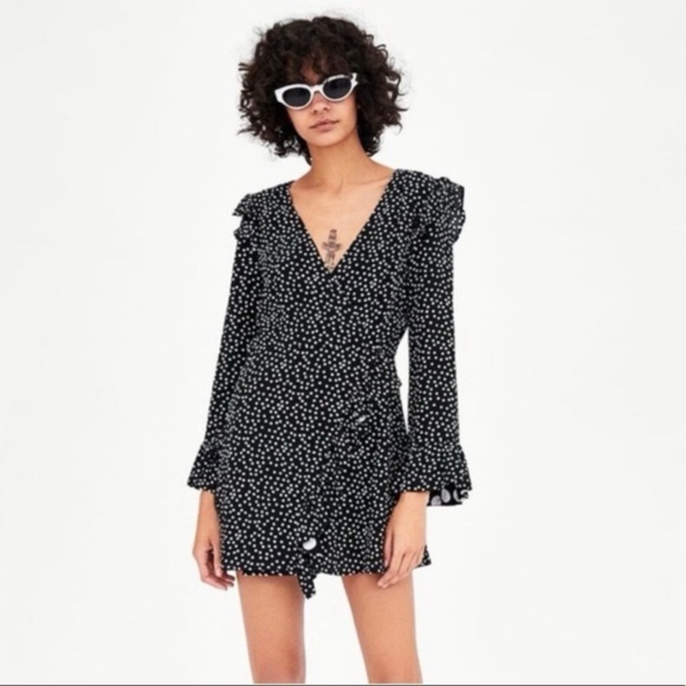 Zara TRF Collection Black and White Long Sleeve Romper